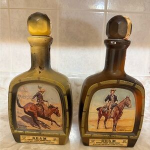 Jim Beam | Two Vintage Collectors Decanter Bottles Frederic Remington Art 10Year